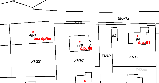 Proseč-Obořiště 68, Nová Cerekev na parcele st. 119 v KÚ Proseč-Obořiště, Katastrální mapa