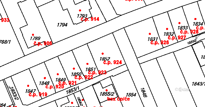 Šluknov 924 na parcele st. 1852 v KÚ Šluknov, Katastrální mapa