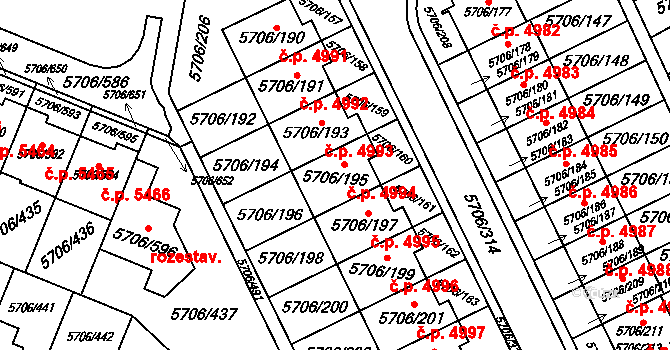 Jihlava 4994 na parcele st. 5706/195 v KÚ Jihlava, Katastrální mapa