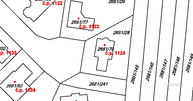 Bučovice 1124 na parcele st. 2681/79 v KÚ Bučovice, Katastrální mapa