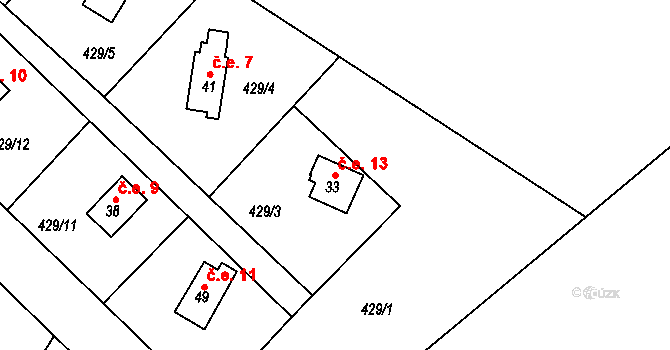 Kračín 13, Tis u Blatna na parcele st. 33 v KÚ Kračín, Katastrální mapa