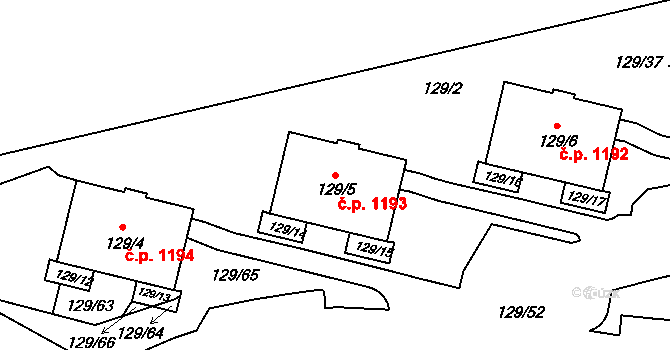 Jilemnice 1193 na parcele st. 129/5 v KÚ Jilemnice, Katastrální mapa