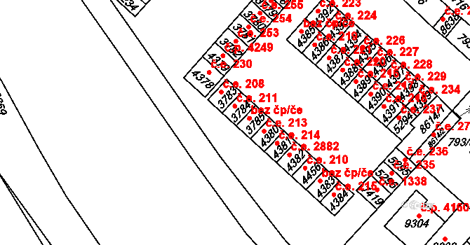 Hodonín 211 na parcele st. 3784 v KÚ Hodonín, Katastrální mapa