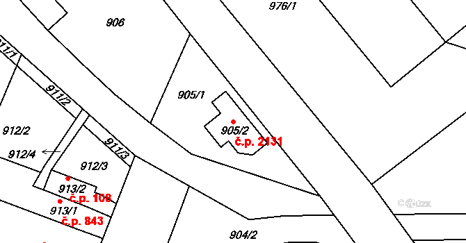 Velké Meziříčí 2131 na parcele st. 905/2 v KÚ Velké Meziříčí, Katastrální mapa