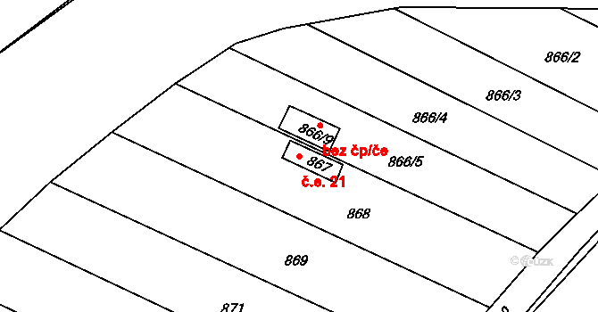 Zdice 21 na parcele st. 867 v KÚ Zdice, Katastrální mapa