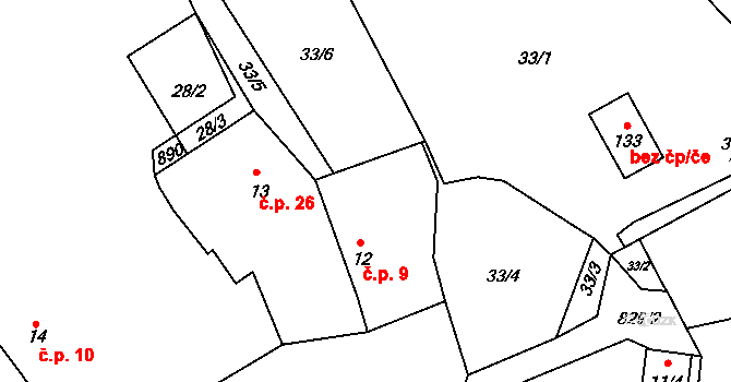 Chramosty 9, Dublovice na parcele st. 12 v KÚ Chramosty, Katastrální mapa