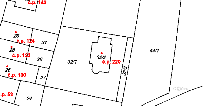 Řícmanice 220 na parcele st. 32/2 v KÚ Řícmanice, Katastrální mapa