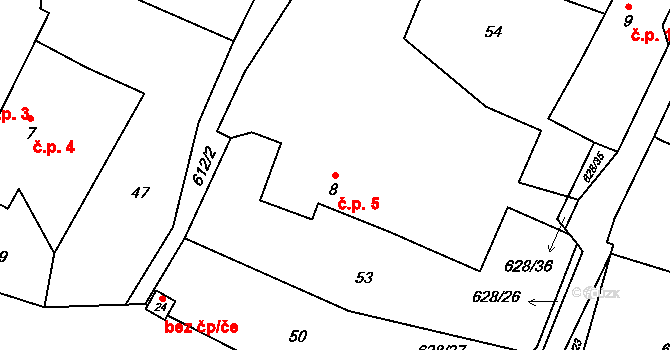 Kačerov 5, Loket na parcele st. 8 v KÚ Kačerov, Katastrální mapa