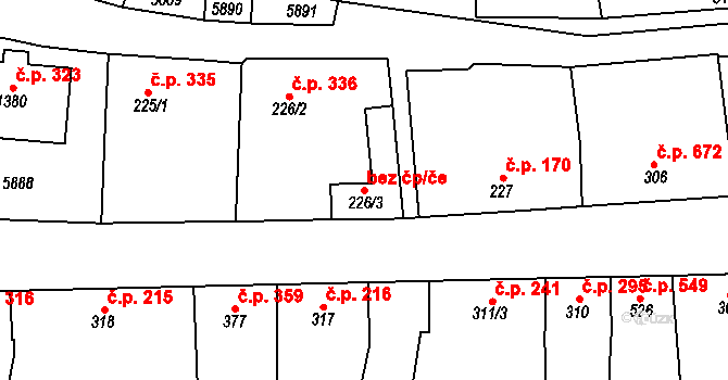 Hrušovany nad Jevišovkou 41749880 na parcele st. 226/3 v KÚ Hrušovany nad Jevišovkou, Katastrální mapa