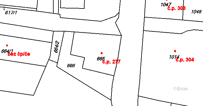 Vítkov 277 na parcele st. 665 v KÚ Vítkov, Katastrální mapa