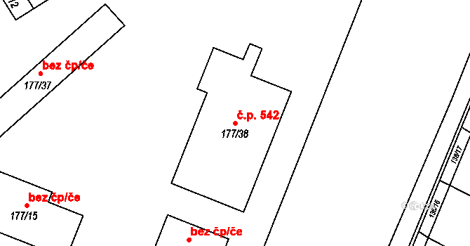 Hrdějovice 542 na parcele st. 177/38 v KÚ Hrdějovice, Katastrální mapa