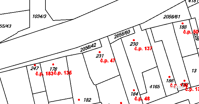 Brankovice 47 na parcele st. 231 v KÚ Brankovice, Katastrální mapa