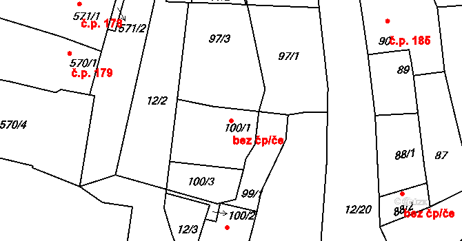 Jevišovka 49040880 na parcele st. 100/1 v KÚ Jevišovka, Katastrální mapa