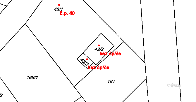 Zádub-Závišín 49804880 na parcele st. 43/2 v KÚ Závišín, Katastrální mapa