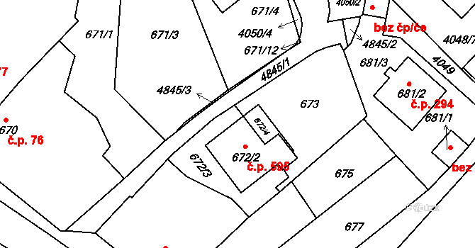 Choceňské Předměstí 595, Vysoké Mýto na parcele st. 672/2 v KÚ Vysoké Mýto, Katastrální mapa