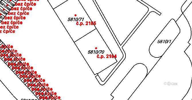 Velké Meziříčí 2184 na parcele st. 5810/70 v KÚ Velké Meziříčí, Katastrální mapa