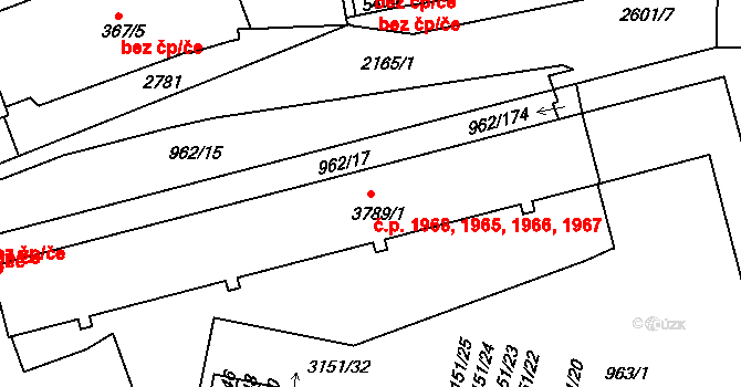 Budějovické Předměstí 1965,1966,1967,1968, Písek na parcele st. 3789/1 v KÚ Písek, Katastrální mapa
