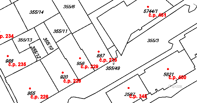 Pražské Předměstí 216, Písek na parcele st. 887 v KÚ Písek, Katastrální mapa