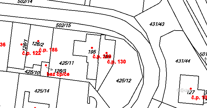Úholičky 130 na parcele st. 150 v KÚ Úholičky, Katastrální mapa