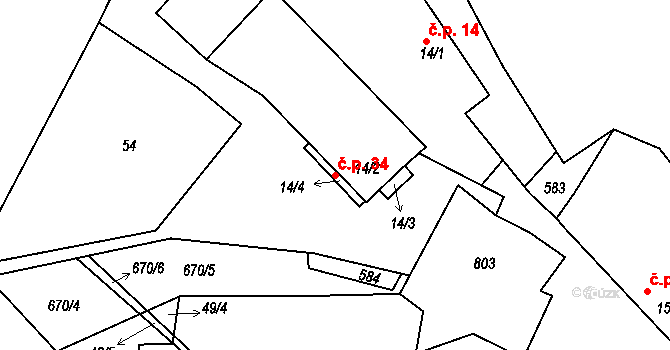 Libějice 34 na parcele st. 14/2 v KÚ Libějice, Katastrální mapa