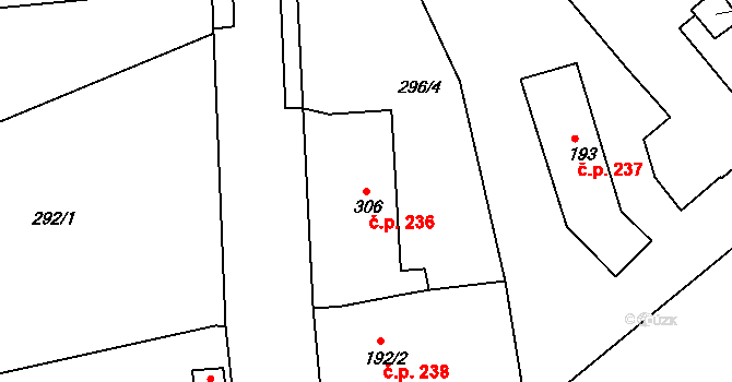 Zbiroh 236 na parcele st. 306 v KÚ Zbiroh, Katastrální mapa