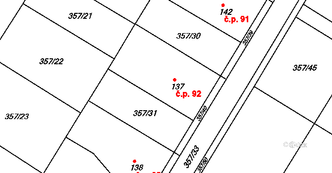 Lipoltice 92 na parcele st. 137 v KÚ Lipoltice, Katastrální mapa