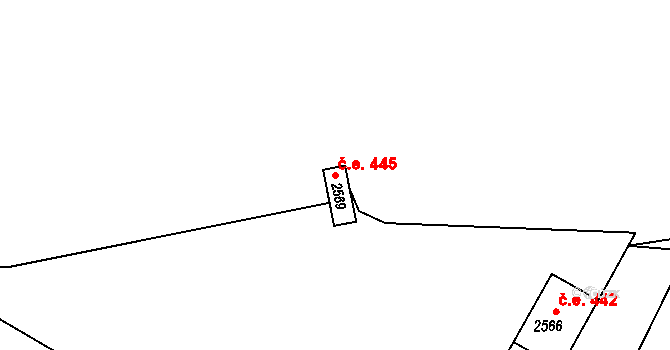 Jedovnice 445 na parcele st. 2569 v KÚ Jedovnice, Katastrální mapa
