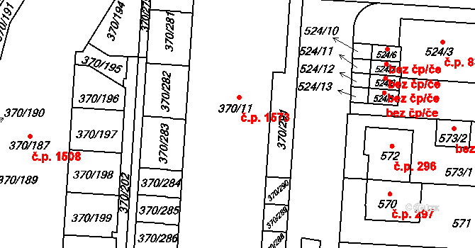 Hostivař 1573, Praha na parcele st. 370/11 v KÚ Hostivař, Katastrální mapa