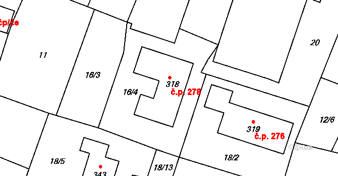 Orel 278 na parcele st. 318 v KÚ Orel, Katastrální mapa