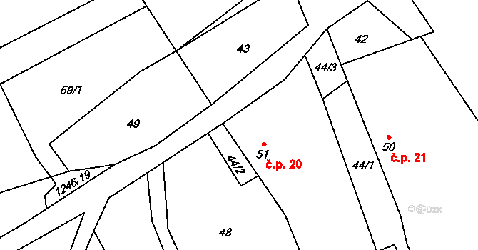 Horní Ves 20 na parcele st. 51 v KÚ Horní Ves, Katastrální mapa