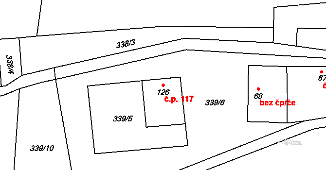 Čestice 117 na parcele st. 126 v KÚ Čestice, Katastrální mapa