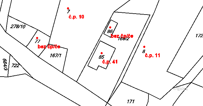 Hostišovice 41, Bělčice na parcele st. 85 v KÚ Hostišovice, Katastrální mapa