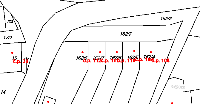 Hlubany 111, Podbořany na parcele st. 162/7 v KÚ Hlubany, Katastrální mapa