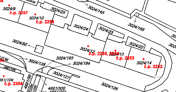 Louny 2254,2255 na parcele st. 3024/12 v KÚ Louny, Katastrální mapa