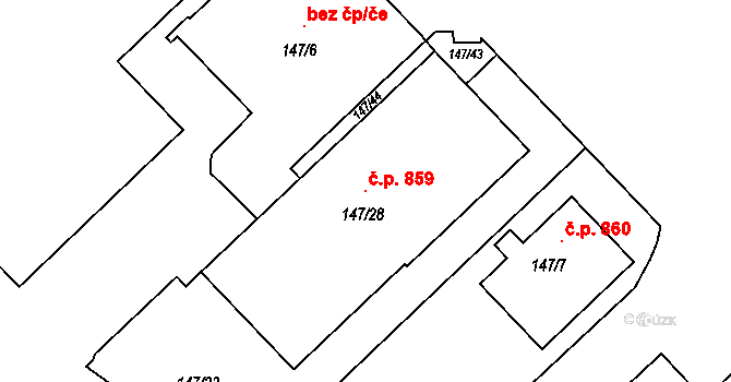 Libčice nad Vltavou 859 na parcele st. 147/28 v KÚ Letky, Katastrální mapa