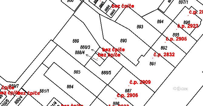 Chomutov 98908880 na parcele st. 888/3 v KÚ Chomutov II, Katastrální mapa