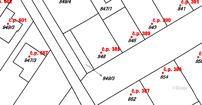 Hrušky 388 na parcele st. 848 v KÚ Hrušky, Katastrální mapa