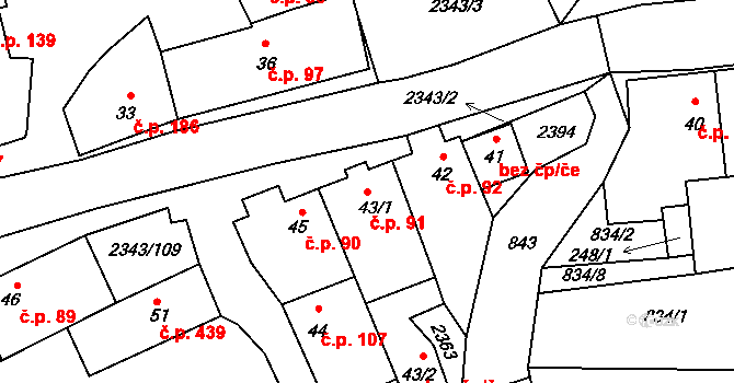 Křepice 91 na parcele st. 43/1 v KÚ Křepice u Hustopečí, Katastrální mapa