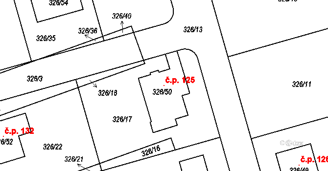 Obědovice 125 na parcele st. 326/50 v KÚ Obědovice, Katastrální mapa
