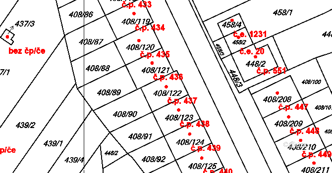 Dobšice 437 na parcele st. 408/122 v KÚ Dobšice u Znojma, Katastrální mapa