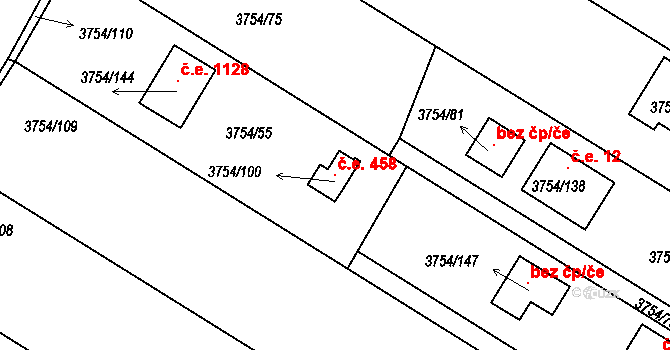 Roudnice nad Labem 458 na parcele st. 3754/100 v KÚ Roudnice nad Labem, Katastrální mapa