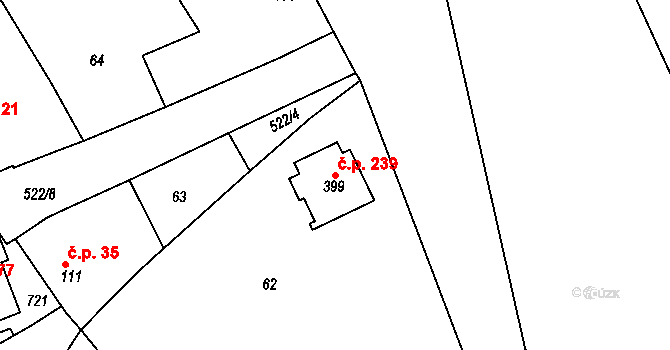 Lobodice 239 na parcele st. 399 v KÚ Lobodice, Katastrální mapa