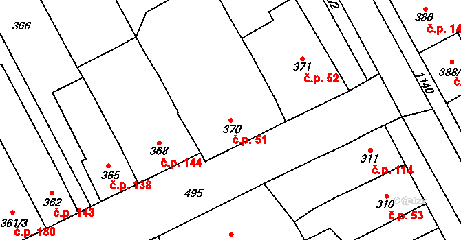 Přerov V-Dluhonice 51, Přerov na parcele st. 370 v KÚ Dluhonice, Katastrální mapa