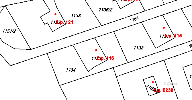 Proseč nad Nisou 116, Jablonec nad Nisou na parcele st. 1133 v KÚ Proseč nad Nisou, Katastrální mapa