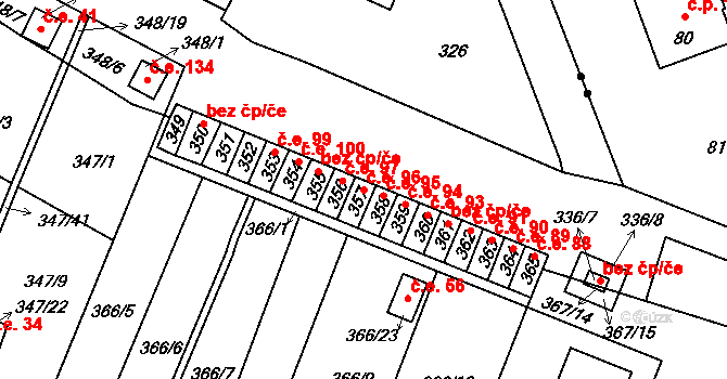 Pávov 96, Jihlava na parcele st. 357 v KÚ Pávov, Katastrální mapa