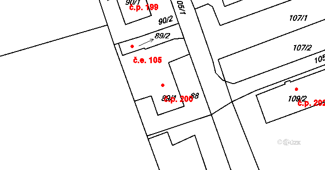 Antonínův Důl 200, Jihlava na parcele st. 89/1 v KÚ Antonínův Důl, Katastrální mapa