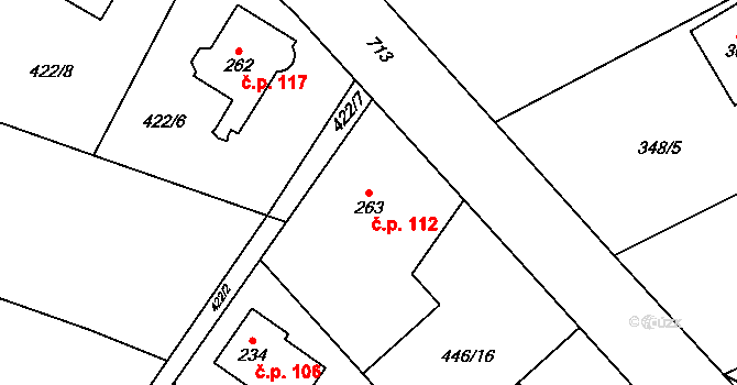 Kamenný Újezdec 112, Kamenný Přívoz na parcele st. 263 v KÚ Kamenný Přívoz, Katastrální mapa