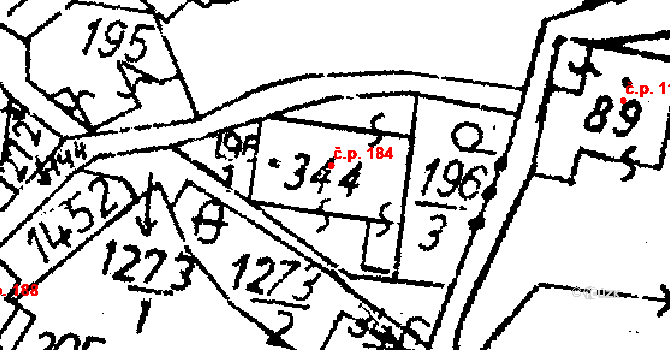 Jablonné v Podještědí 184 na parcele st. 344 v KÚ Jablonné v Podještědí, Katastrální mapa