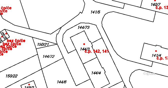 Provodín 141,142 na parcele st. 144/3 v KÚ Provodín, Katastrální mapa