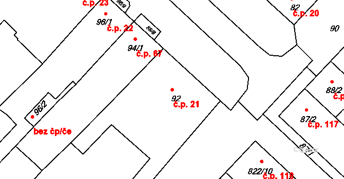 Josefov 21 na parcele st. 92 v KÚ Josefov u Hodonína, Katastrální mapa